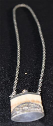 Vintage Chinese snuff box on 24 in. chain, 1.5 in. T, 1.4 in. W. (1 of 2)