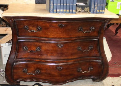 Contemporary 3 drawer Bombay chest with tan marble top