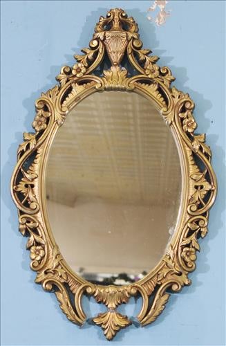 Small vintage wall mirror in gold frame, 31 in. T, 19 in. W. (1 of 2)