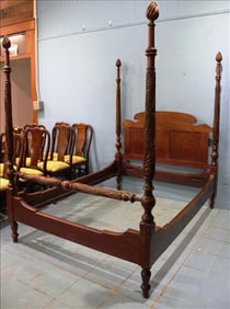 Mahogany acanthus carved full size bed with original rails