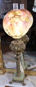 Bradley and Hubbard banquet lamp with square base, 38 in. T.