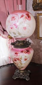 Gone with the wind lamp with pink flowers, 28 in. T.