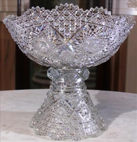 2 piece brilliant cut glass punch bowl in mint condition, 12 in. Dia.