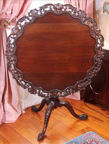 Beautiful pie crust tilt top table, 74 in. Dia, 49 in. T, 36 in. W.