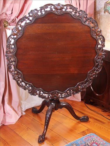 Beautiful pie crust tilt top table, 74 in. Dia, 49 in. T, 36 in. W. (1 of 5)