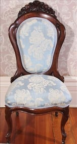 Beautiful Belter side chair, Rosalie without grapes and new blue upholstery