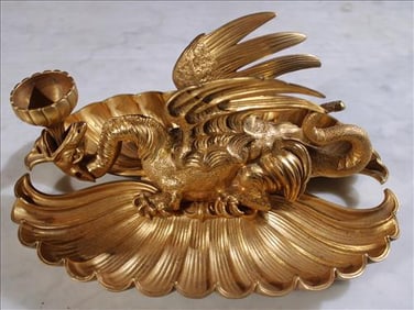 Dore bronze inkwell with a dragon on top