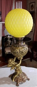 Bradley and Hubbard brass and figural banquet lamp, 34 in. T.