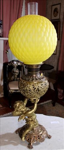 Bradley and Hubbard brass and figural banquet lamp, 34 in. T. (1 of 8)