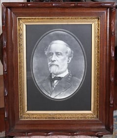 Black and white print of R.E. Lee in walnut frame, 23 x 34