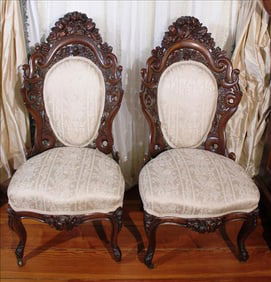 Pair of Belter rosewood rococo chairs, Fountain Elms