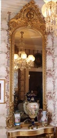 Beautiful Victorian pier mirror with gold paint and white marble base, original to Lauri Mundi, 11