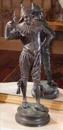 Old antique heavy bronze jester with round base, 25 in. T. (1 of 6)