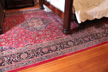Mashad hand knotted Persian rug, red, black and tan, 10 ft. x 13 ft.