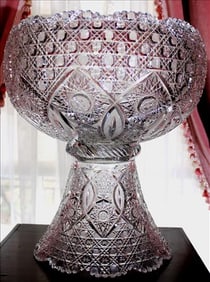 Brilliant cut glass 2 piece punch bowl, 16 in. T, 14 in. Dia.