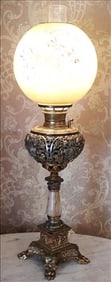 Beautiful hand painted banquet lamp, Bradley and Hubbard, 32 in. T.