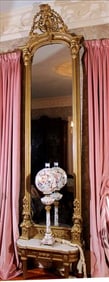 Victorian gilded pier mirror with marble base, 11 ft. 5 in. T, 33 in. W.