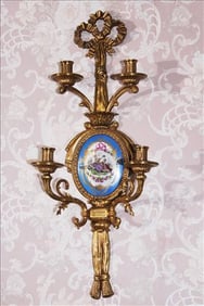 Sevres bronze and porcelain wall plaques, 13 in. T, 13 in. W.