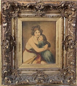 Oil on board of mother and daughter, 19 x 19