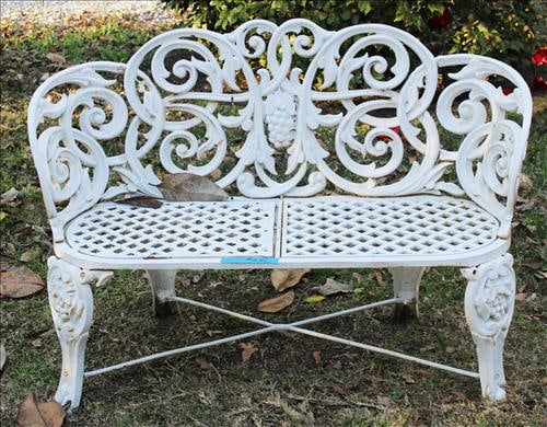 Small heavy cast iron love seat garden furniture with grapes in back (1 of 3)