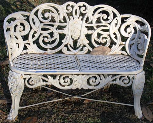 Small heavy cast iron love seat garden furniture with grapes in back (1 of 4)