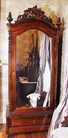 Rosewood 1 drawer wardrobe with ornate crown