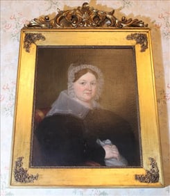 Antebellum oil on canvas of old woman in gold frame