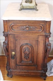 Walnut Victorian half commode with marble top
