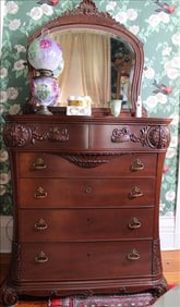 Mahogany 5 drawer dresser by R. J. Horner with original mirror