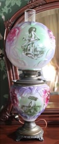 Pink and blue gone with the wind lamp with figure of Venus