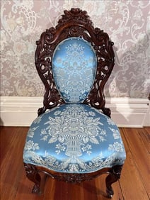 Rosewood rococo J. H.Belter side chair in Tuthill King Pattern
