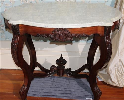 Walnut Victorian center parlor table with white ceramic top (1 of 3)