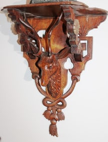 Walnut Victorian clock shelf with deer head, in great condition