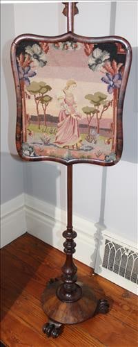 Rosewood Victorian fire screen with needlepoint frame (1 of 3)