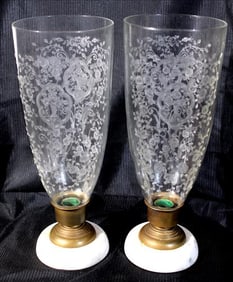 Pair of rosepoint hurricane candle holders, 12 in T, 5 in. W.