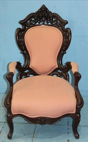 Rosewood laminated Meeks parlor arm chair in Stanton Hall Pattern