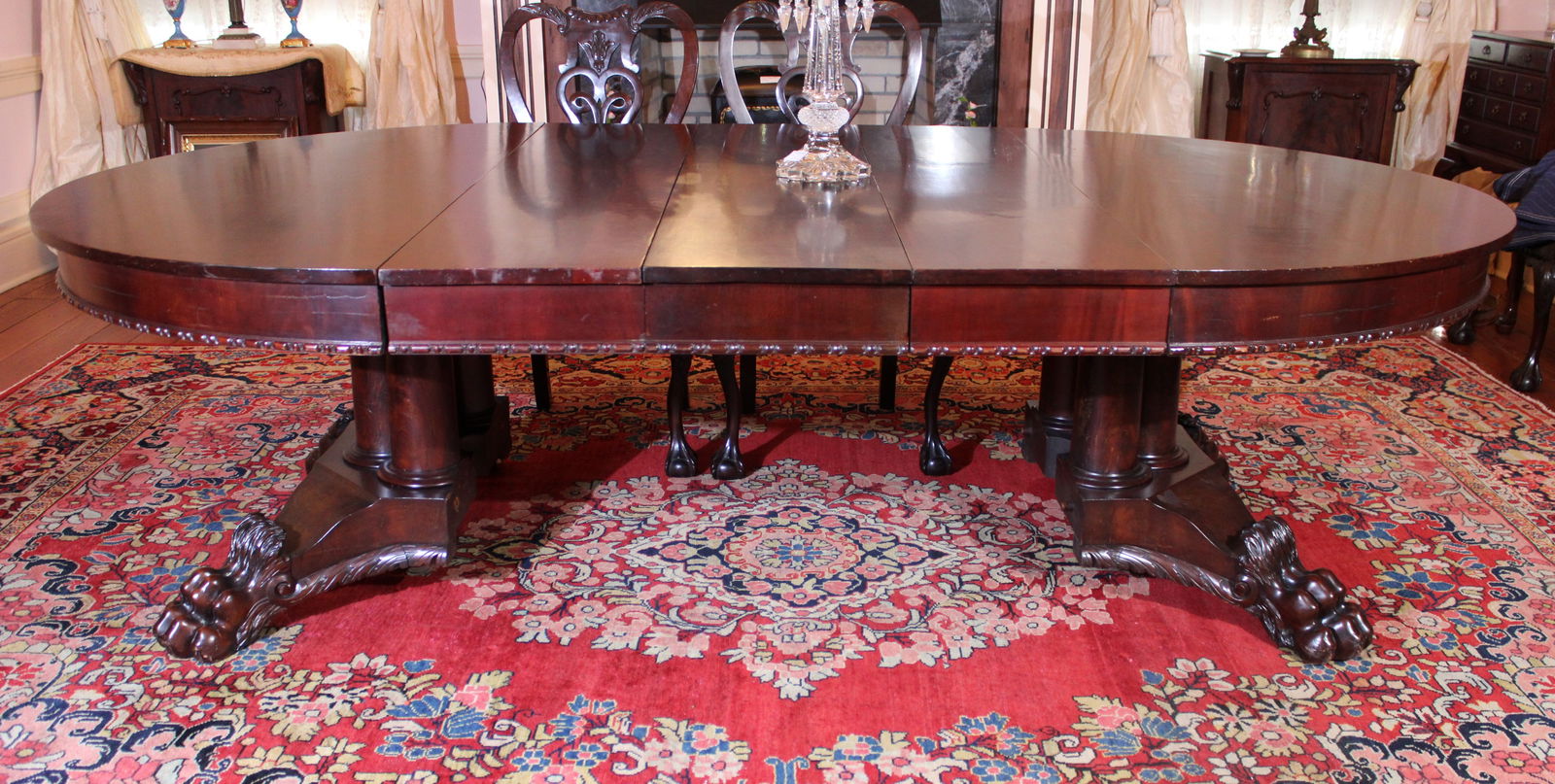 Mahogany empire dining table with 7 skirted leaves, makes 13 ft. (1 of 4)