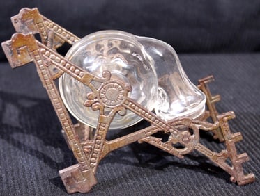 Victorian ink well mounted on metal carriage with glass ink container