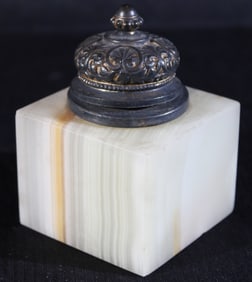 Alabaster ink well in good condition, 3 in. W, 4 in. T.