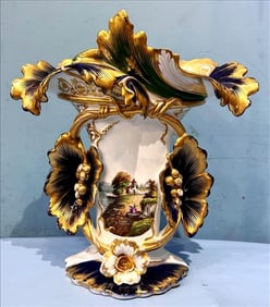 Large beautiful Old Paris Vase, with good gold paint 17 in. T, 16 in. W.