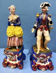 Pair of Old Paris Figurines, room sitters, 16 in. T, 6 in. at base