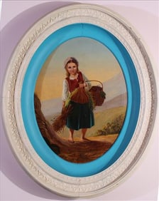 Oval oil on canvas of European girl , 30 in. T, 24 in. W.