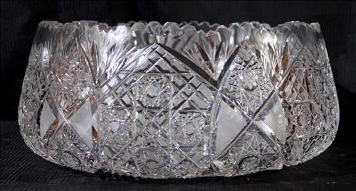 Hugh cut glass bowl with flared bottom, 5 in. T, 11 in. R.