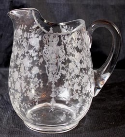 Rosepoint pitcher with applied handle, 8 in. T.