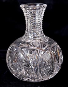 Brilliant cut glass carafe with rings cut on neck, 8 in T, 6 in. W.