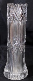 Brilliant cut glass vase, zipper cut from top to bottom, 12 in. T.