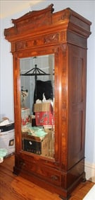Late Victorian walnut single door wardrobe with burl trim