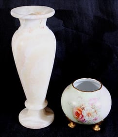 2 piece alabaster vase and small rose bowl, 14 in. T.