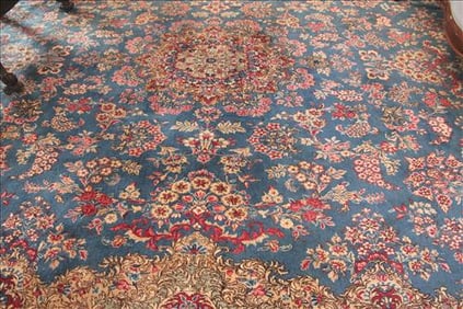 Large hand made Persian rug in blue, red, gold, 14 ft 7 in. x 12 ft. 3 in.