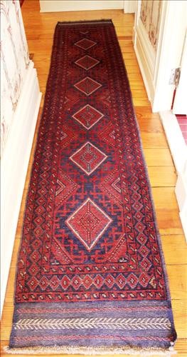 Persian antique Burgundy hall runner, 10 ft. 11 in. x 2 ft. 2 in.: Persian antique Burgundy hall runner, 10 ft. 11 in. x 2 ft. 2 in. from hall up stairs